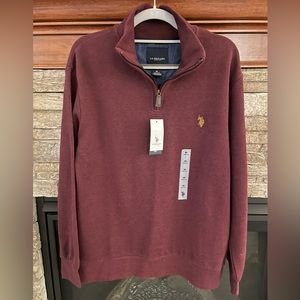 NEW U.S. Polo Assn. Burgundy Quarter Zip Sweater (Size: Men’s Medium)